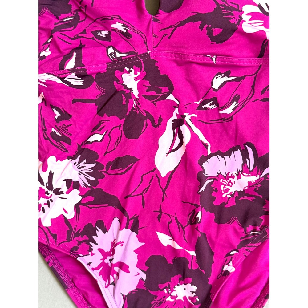 Lands End Womens Halter One Piece Swimsuit Magenta Pink Floral Keyhole 6 NEW - Picture 3 of 4